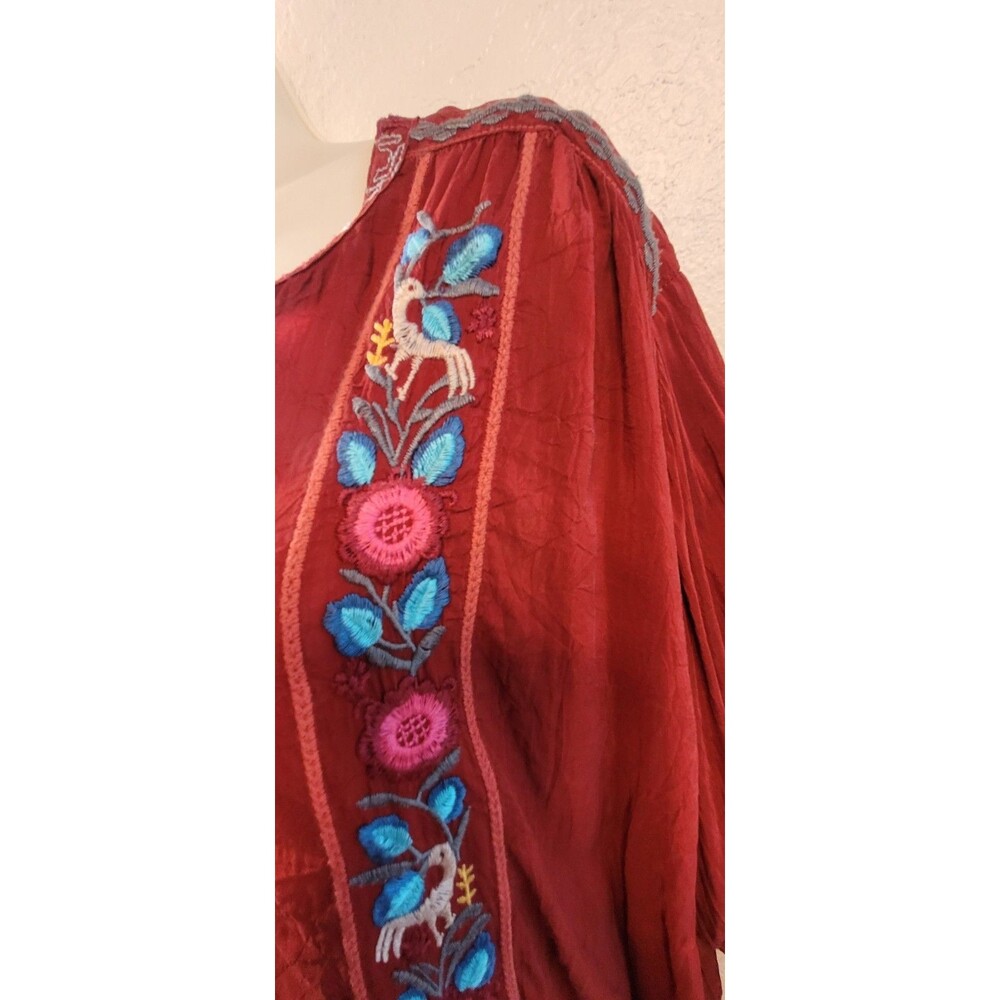 JOHNNY WAS 3x RED Tunic Embroidered Cupra - long sleeve Shirt Blouse Top HOLIDAY - Picture 7 of 10